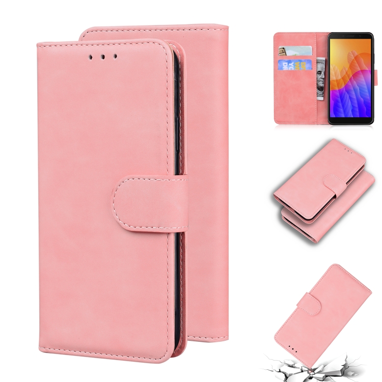 

For Huawei Y5p Skin Feel Pure Color Flip Leather Phone Case(Pink)