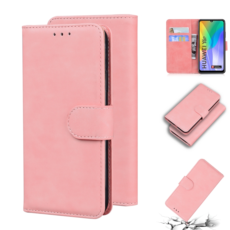 

For Huawei Y6p Skin Feel Pure Color Flip Leather Phone Case(Pink)
