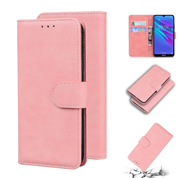 

For Huawei Y6 2019 Skin Feel Pure Color Flip Leather Phone Case(Pink)