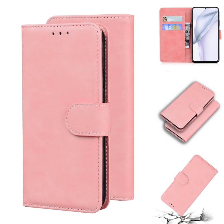 

For Huawei P50 Pro Skin Feel Pure Color Flip Leather Phone Case(Pink)