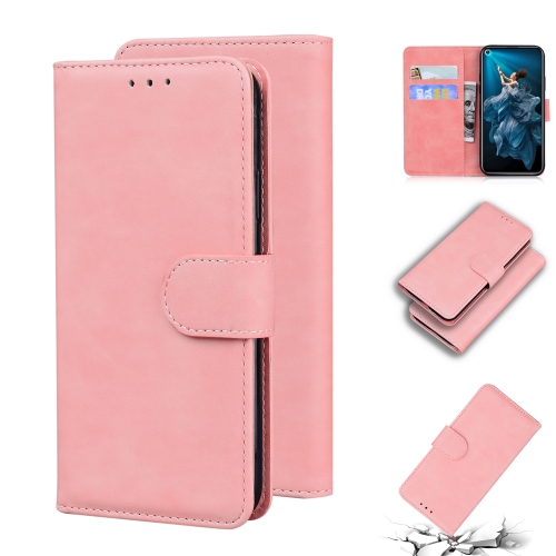 

For Huawei nova 5T / Honor 20 Skin Feel Pure Color Flip Leather Phone Case(Pink)