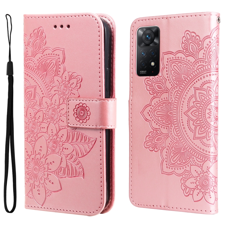 

For Xiaomi Redmi Note 11 Pro 4G/Redmi Note 11 Pro 5G(Global)/Redmi Note 11E Pro 7-petal Flowers Embossing Pattern Horizontal Flip Leather Case(Rose Gold)