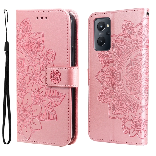 

For OPPO Realme 9i / A36 4G / A76 4G(Global) 7-petal Flowers Embossing Pattern Horizontal Flip Leather Case(Rose Gold)