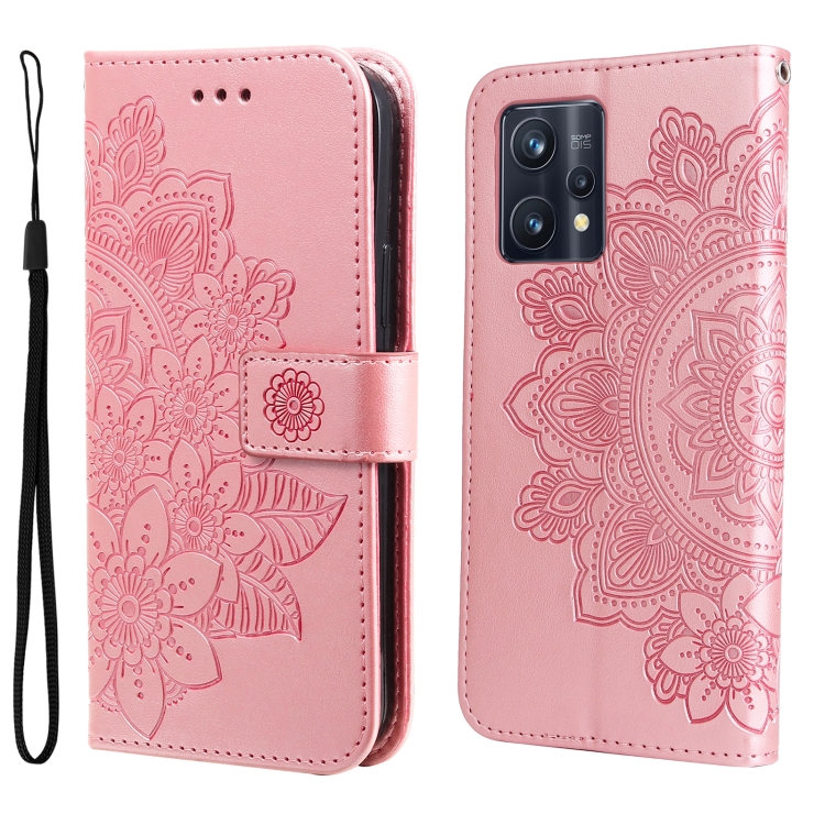 

For OPPO Realme 9 Pro+ 7-petal Flowers Embossing Pattern Horizontal Flip Leather Case(Rose Gold)