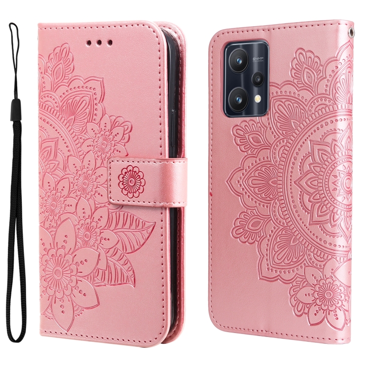 

For OPPO Realme 9 Pro/Realme V25 7-petal Flowers Embossing Pattern Horizontal Flip Leather Case(Rose Gold)