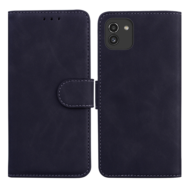 

For Samsung Galaxy A03 166mm Skin Feel Pure Color Flip Leather Phone Case(Black)