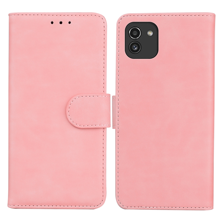 

For Samsung Galaxy A03 164mm Skin Feel Pure Color Flip Leather Phone Case(Pink)