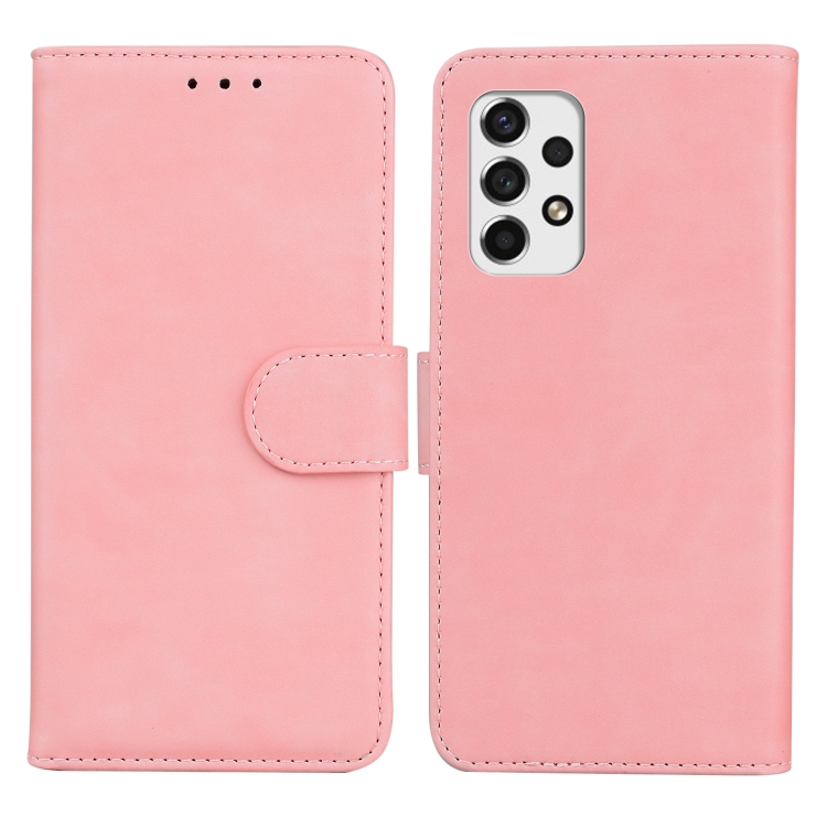 

For Samsung Galaxy A73 5G Skin Feel Pure Color Flip Leather Phone Case(Pink)