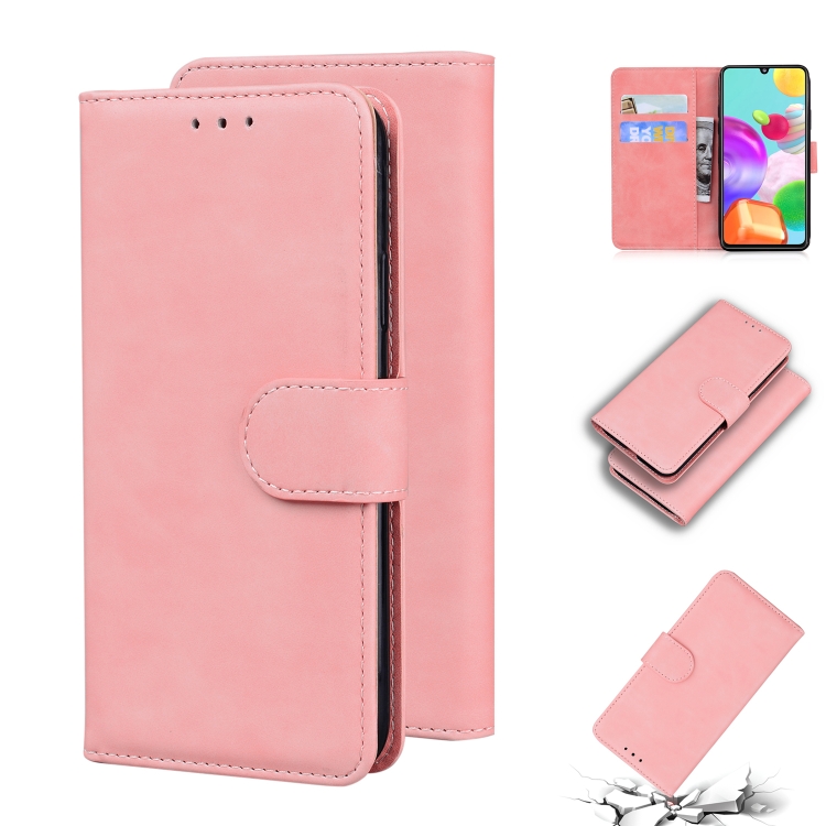 

For Samsung Galaxy A41 Skin Feel Pure Color Flip Leather Phone Case(Pink)