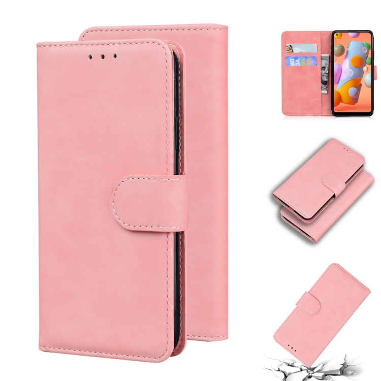 

For Samsung Galaxy M11 EU Version Skin Feel Pure Color Flip Leather Phone Case(Pink)