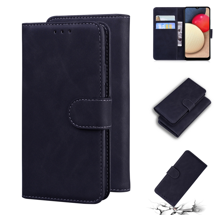 

For Samsung Galaxy A02s 166.5mm Skin Feel Pure Color Flip Leather Phone Case(Black)