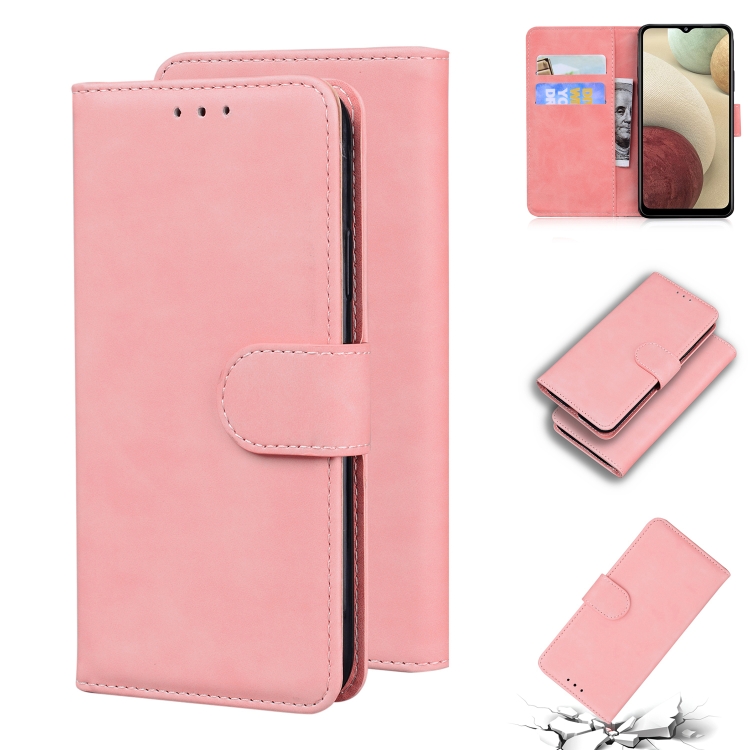 

For Samsung Galaxy A12 5G Skin Feel Pure Color Flip Leather Phone Case(Pink)