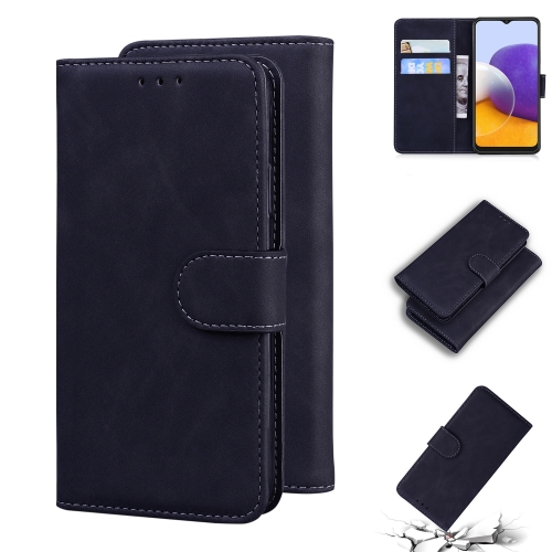 

For Samsung Galaxy A22 5G Skin Feel Pure Color Flip Leather Phone Case(Black)