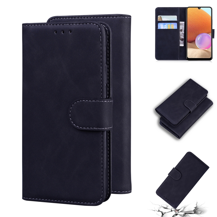 

For Samsung Galaxy A32 4G Skin Feel Pure Color Flip Leather Phone Case(Black)