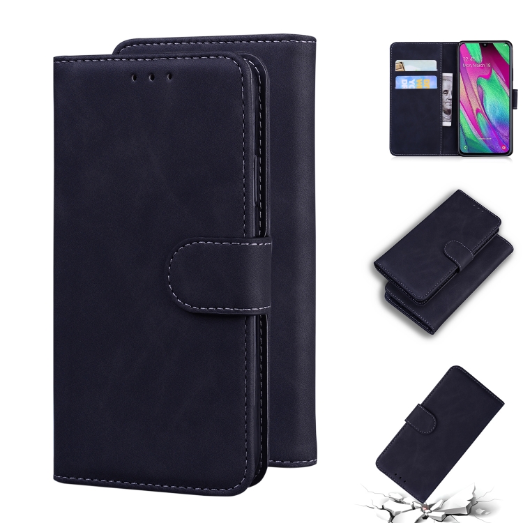 

For Samsung Galaxy A40 Skin Feel Pure Color Flip Leather Phone Case(Black)