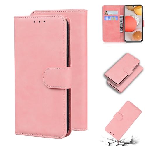 

For Samsung Galaxy A42 5G Skin Feel Pure Color Flip Leather Phone Case(Pink)