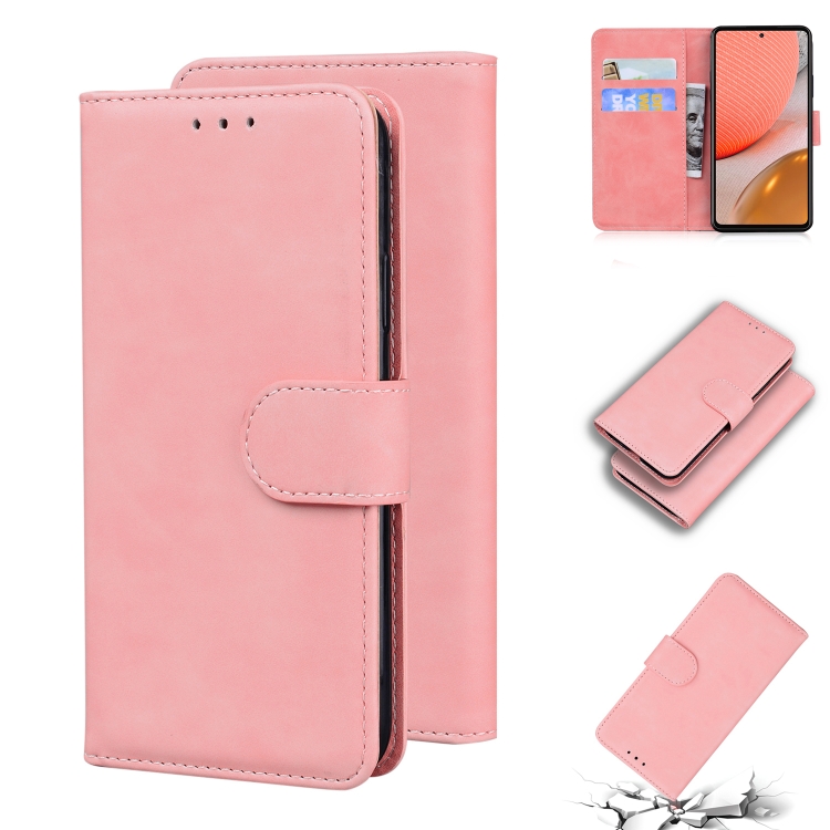 

For Samsung Galaxy A72 5G Skin Feel Pure Color Flip Leather Phone Case(Pink)