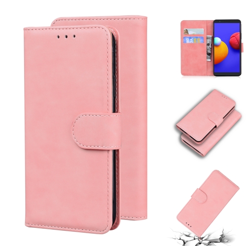 

For Samsung Galaxy A01 Core / M01 Core Skin Feel Pure Color Flip Leather Phone Case(Pink)