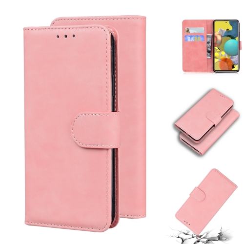 

For Samsung Galaxy A51 5G Skin Feel Pure Color Flip Leather Phone Case(Pink)