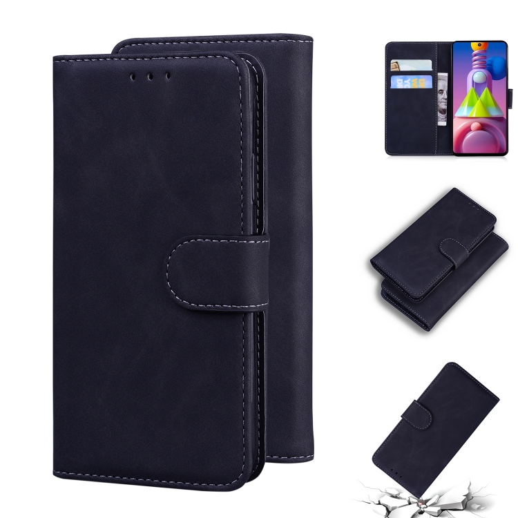 

For Samsung Galaxy M51 Skin Feel Pure Color Flip Leather Phone Case(Black)