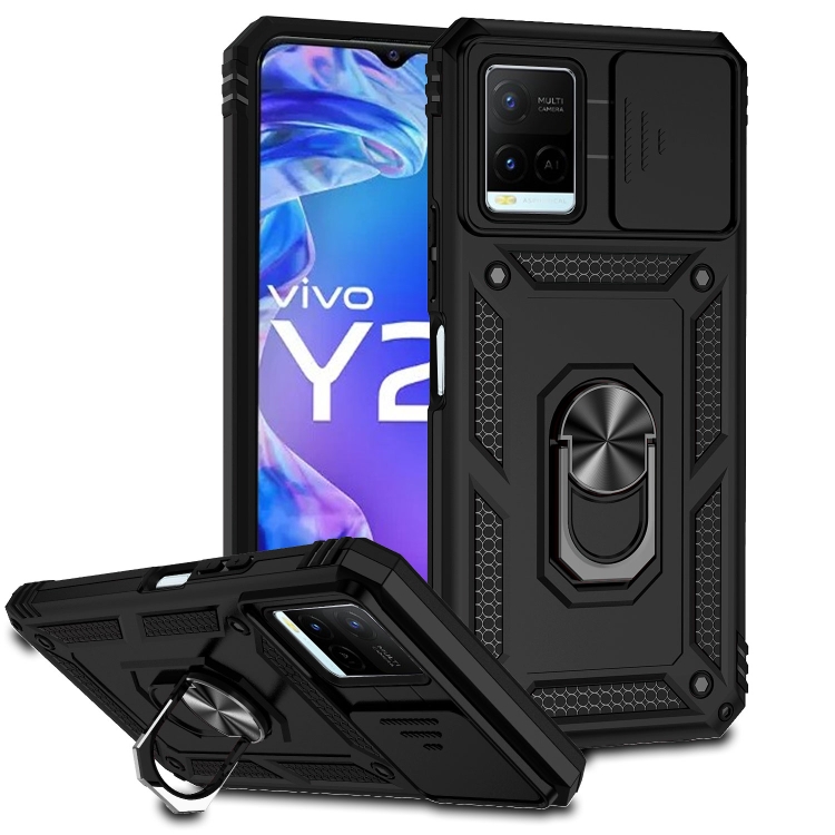 

For vivo Y21 Sliding Camshield Holder Phone Case(Black)