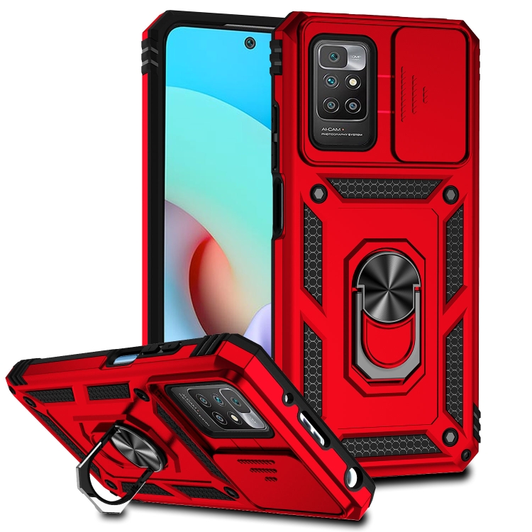 

For Xiaomi Redmi 10 Sliding Camshield Holder Phone Case(Red)