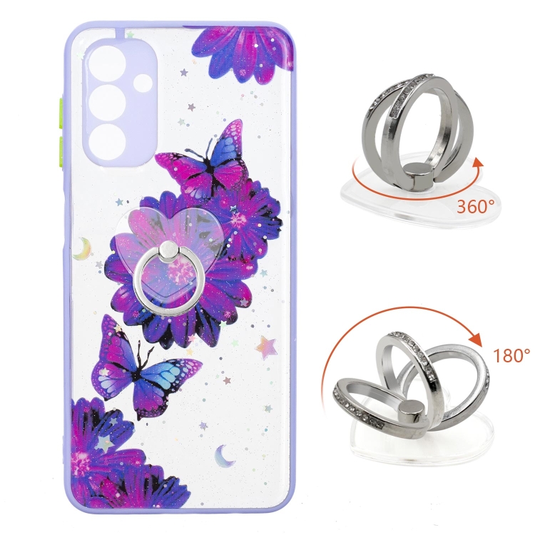 

For Samsung Galaxy A13 5G Starry Sky Epoxy TPU Phone Case with Ring Holder(Purple Butterfly)