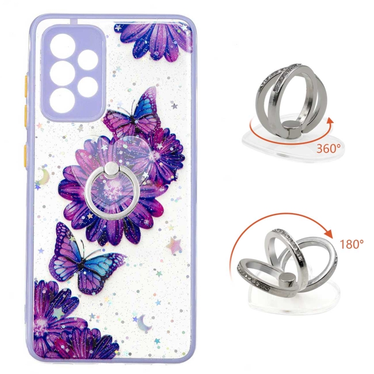 

For Samsung Galaxy A73 5G Starry Sky Epoxy TPU Phone Case with Ring Holder(Purple Butterfly)