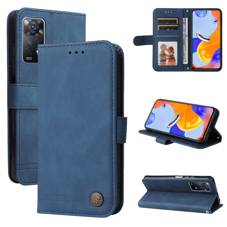 

For Xiaomi Redmi Note 11 Pro 4G/Redmi Note 11 Pro 5G(Global)/Redmi Note 11E Pro Skin Feel Life Tree Metal Button Horizontal Flip Leather Case(Blue)