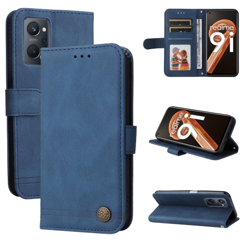 

For OPPO Realme 9i / A36 4G / A76 4G(Global) Skin Feel Life Tree Metal Button Horizontal Flip Leather Case(Blue)