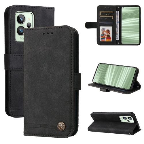 

For OPPO Realme GT2 Pro Skin Feel Life Tree Metal Button Horizontal Flip Leather Case(Black)