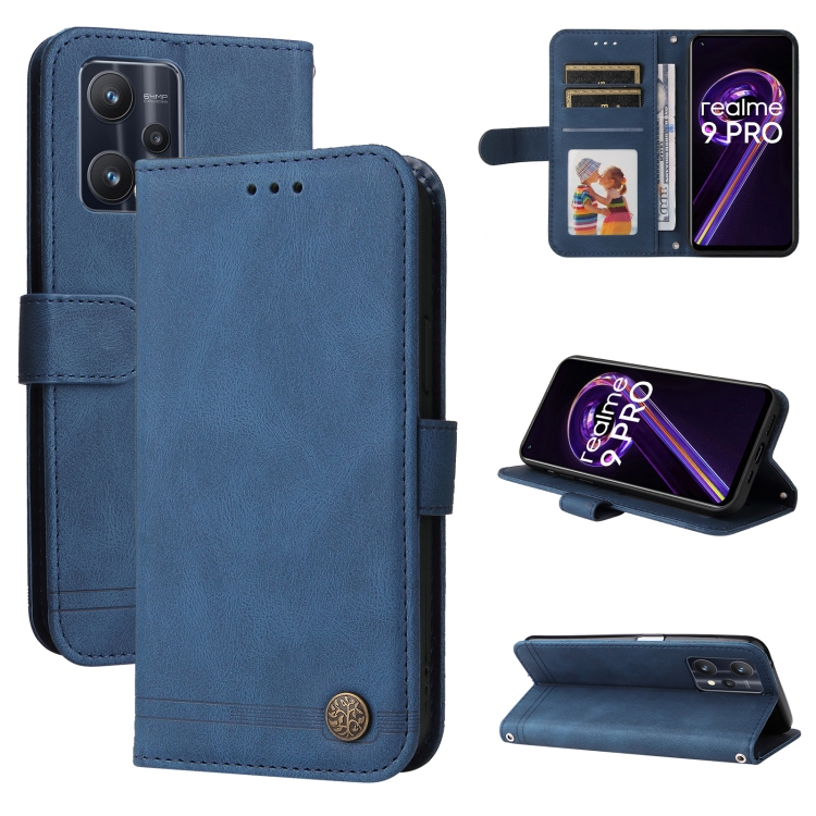

For OPPO Realme 9 Pro/Realme V25 Skin Feel Life Tree Metal Button Horizontal Flip Leather Case(Blue)