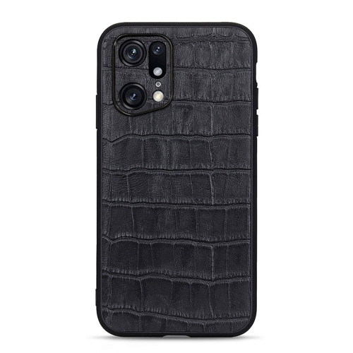 

For OPPO Find X5 Accurate Hole Crocodile Texture Genuine Leather Phone Case(Black)