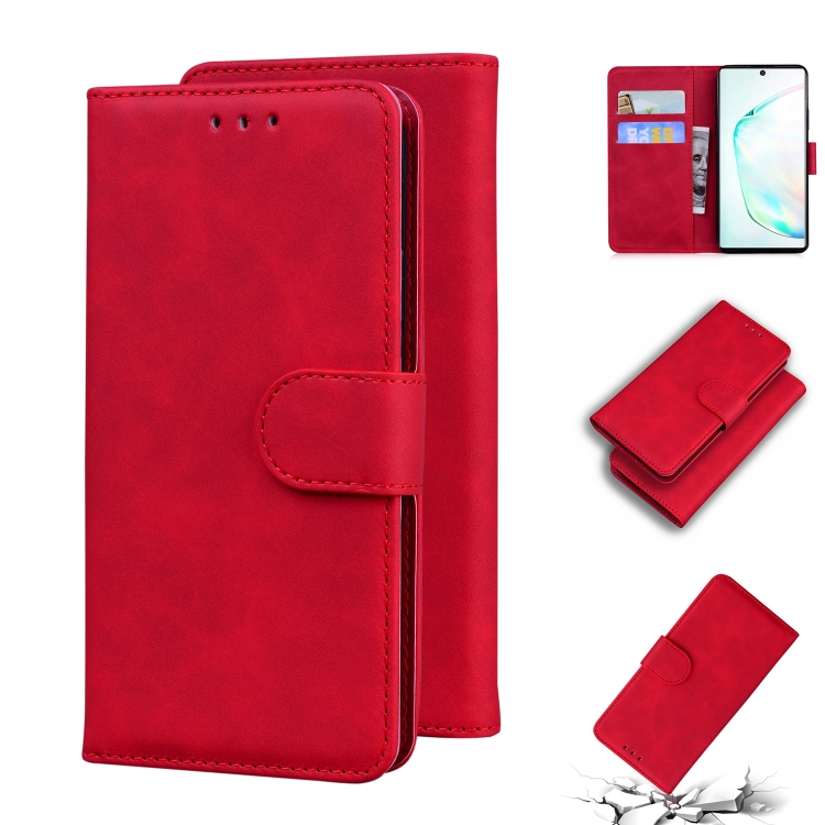 

For Samsung Galaxy Note10+ Skin Feel Pure Color Flip Leather Phone Case(Red)