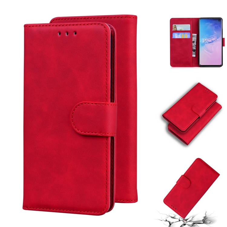 

For Samsung Galaxy S10 Skin Feel Pure Color Flip Leather Phone Case(Red)