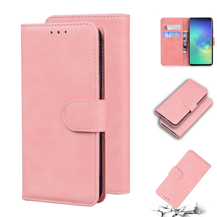 

For Samsung Galaxy S10+ Skin Feel Pure Color Flip Leather Phone Case(Pink)
