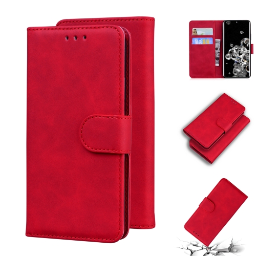 

For Samsung Galaxy S20 Ultra Skin Feel Pure Color Flip Leather Phone Case(Red)