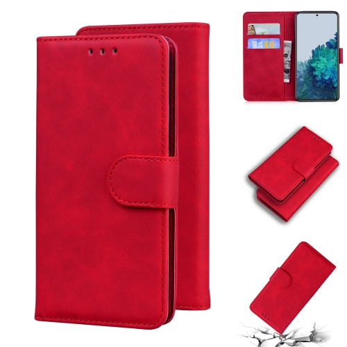 

For Samsung Galaxy S22 5G Skin Feel Pure Color Flip Leather Phone Case(Red)