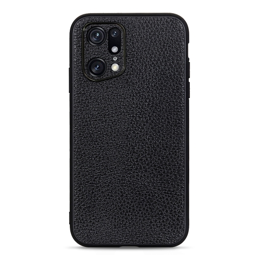 

For OPPO Find X5 Accurate Hole Litchi Texture Genuine Leather Phone Case(Black)
