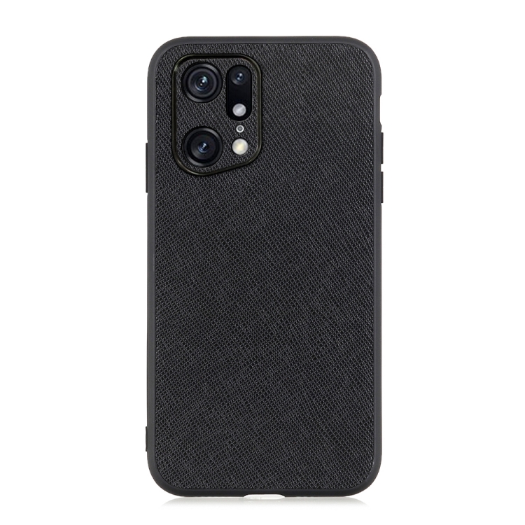 

For OPPO Find X5 Accurate Hole Cross Texture Genuine Leather Phone Case(Black)