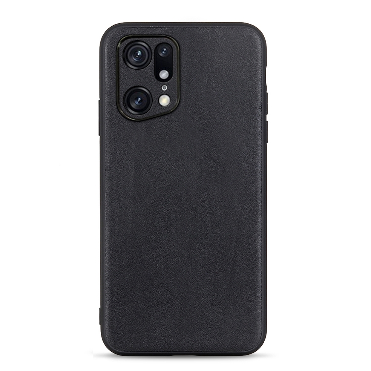

For OPPO Find X5 Accurate Hole Lambskin Texture Genuine Leather Phone Case(Black)