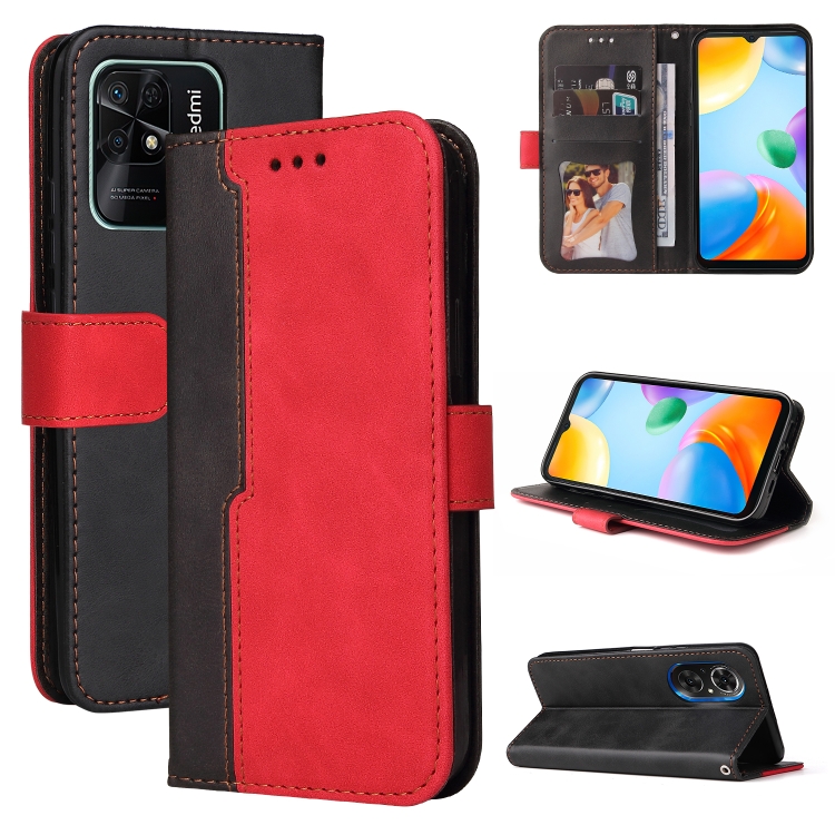 

For Xiaomi Redmi 10C / Redmi 10 India Stitching-Color Horizontal Flip Leather Case(Red)