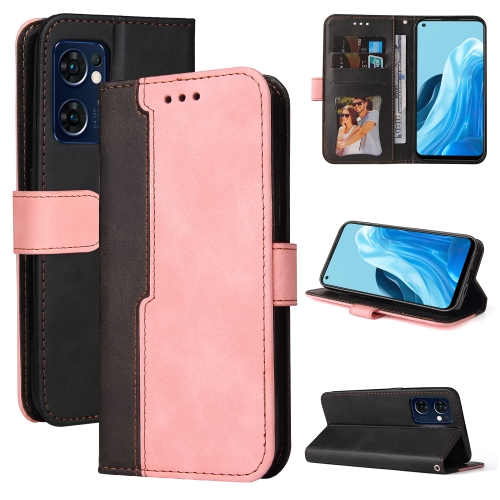 

For OPPO Find X5 Lite/Reno7 5G(Global) Stitching-Color Horizontal Flip Leather Case(Pink)