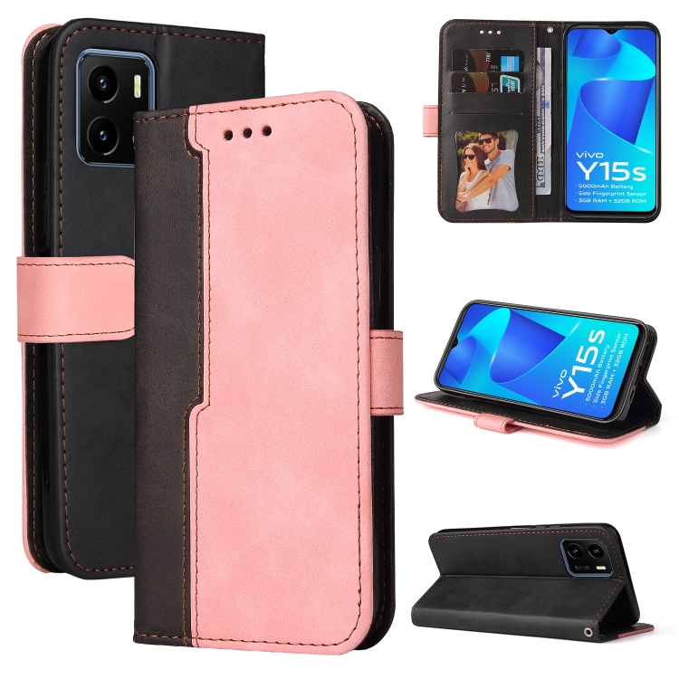 

For vivo Y15S/Y15A Stitching-Color Horizontal Flip Leather Case(Pink)