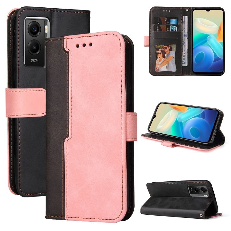 

For vivo Y55S Stitching-Color Horizontal Flip Leather Case(Pink)
