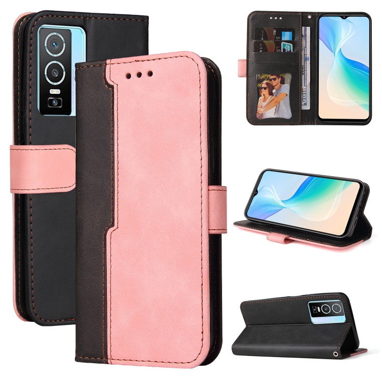 

For vivo Y76 5G/Y76S Stitching-Color Horizontal Flip Leather Case(Pink)