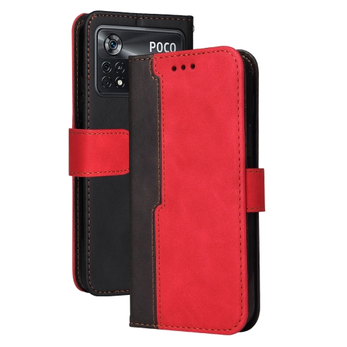 

For Xiaomi POCO X4 Pro 5G Stitching-Color Horizontal Flip Leather Case(Red)