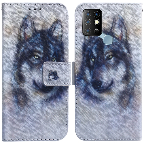 

For Infinix Hot 10 X682 Coloured Drawing Leather Phone Case(White Wolf)