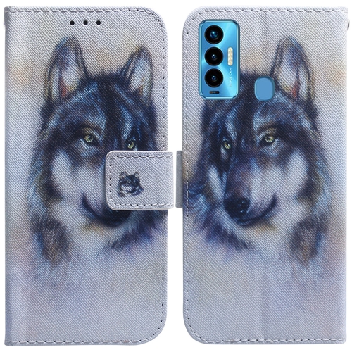 For Tecno Camon 18i Coloured Drawing Leather Phone Case(White Wolf)