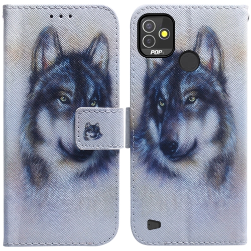 

For Tecno Pop 5P Coloured Drawing Leather Phone Case(White Wolf)